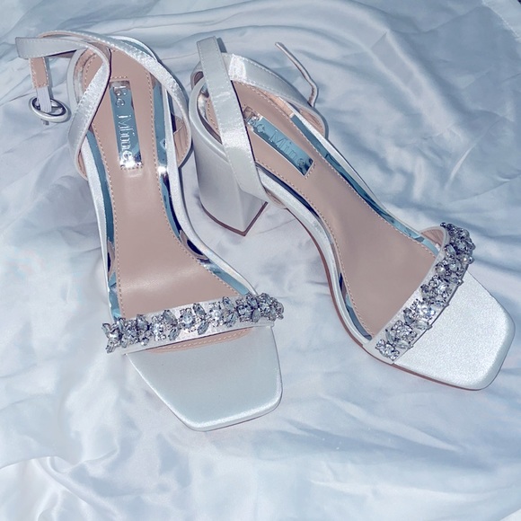 Ivory Rhinestone Embellished Block Heels - Picture 5 of 6